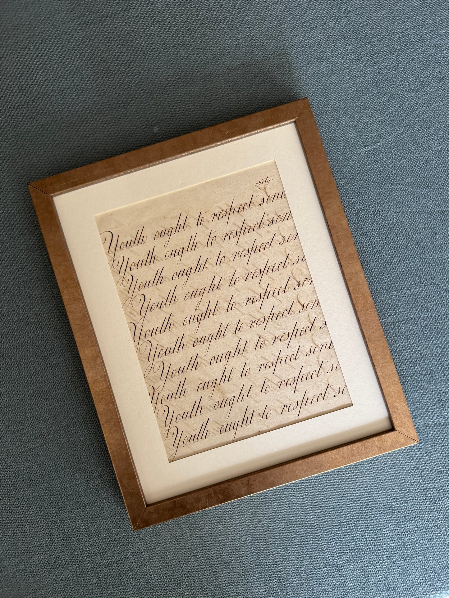 "Youth Ought To Respect Seniority" Framed c19th Calligraphy