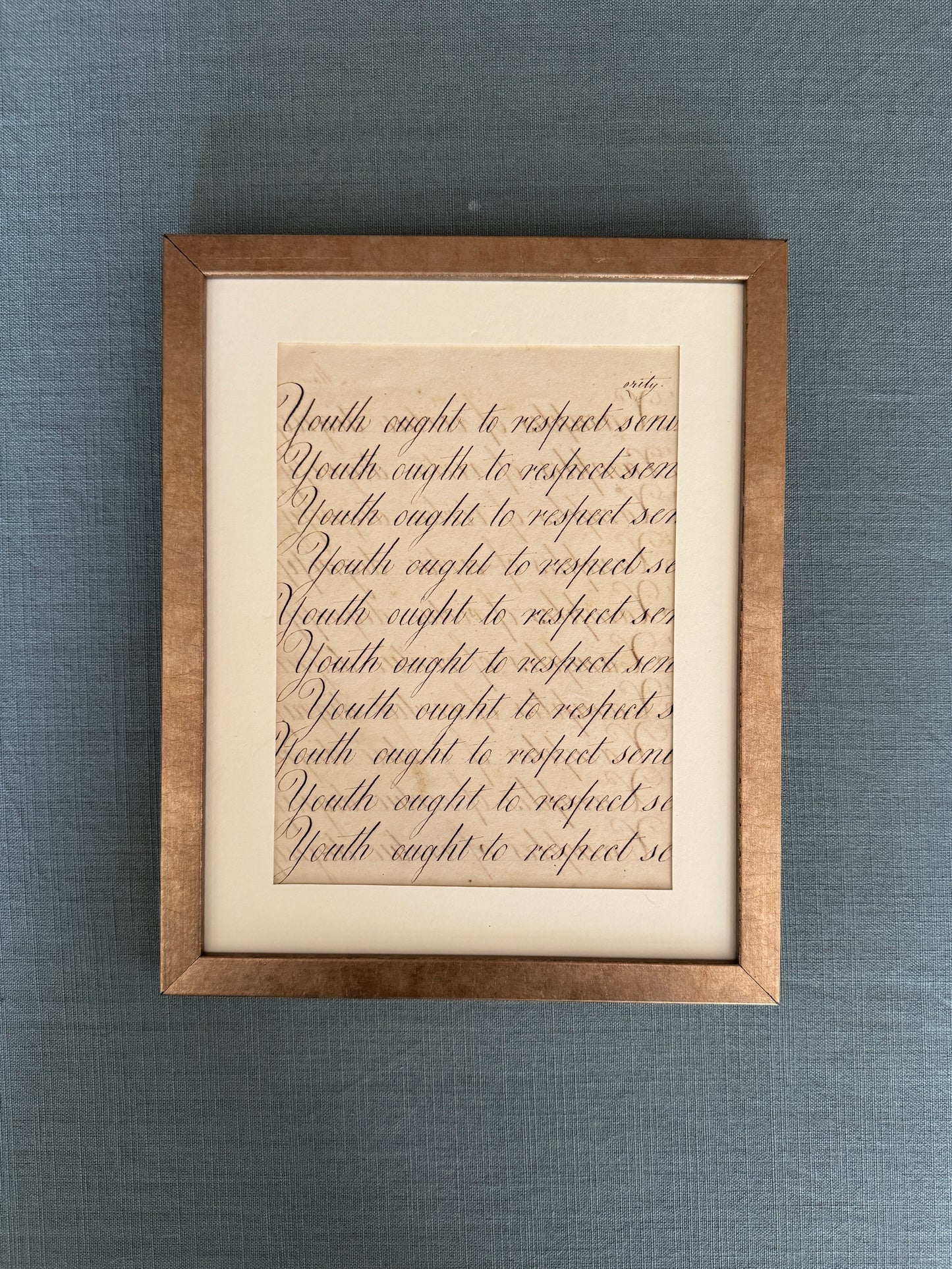 "Youth Ought To Respect Seniority" Framed c19th Calligraphy