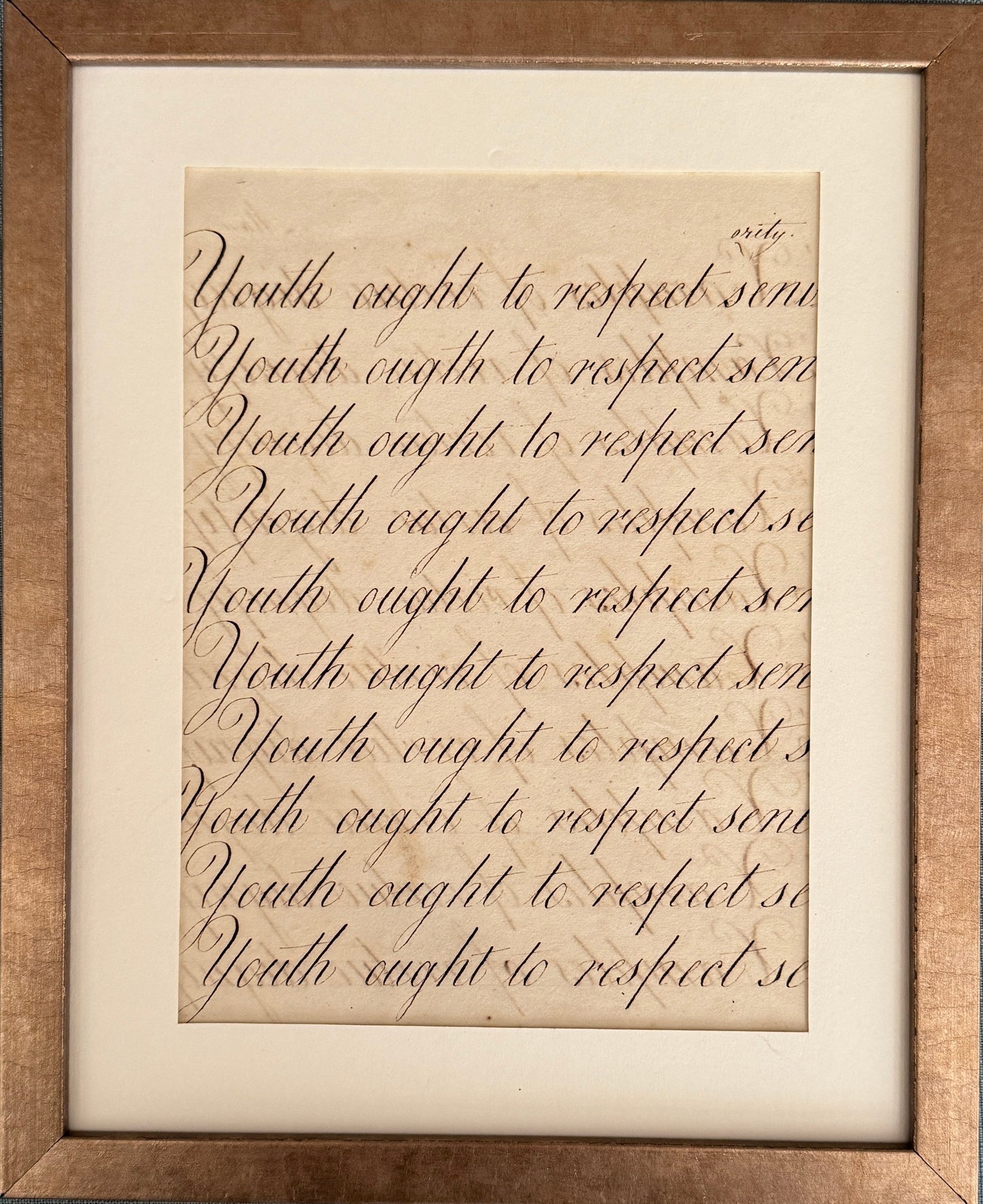 "Youth Ought To Respect Seniority" Framed c19th Calligraphy