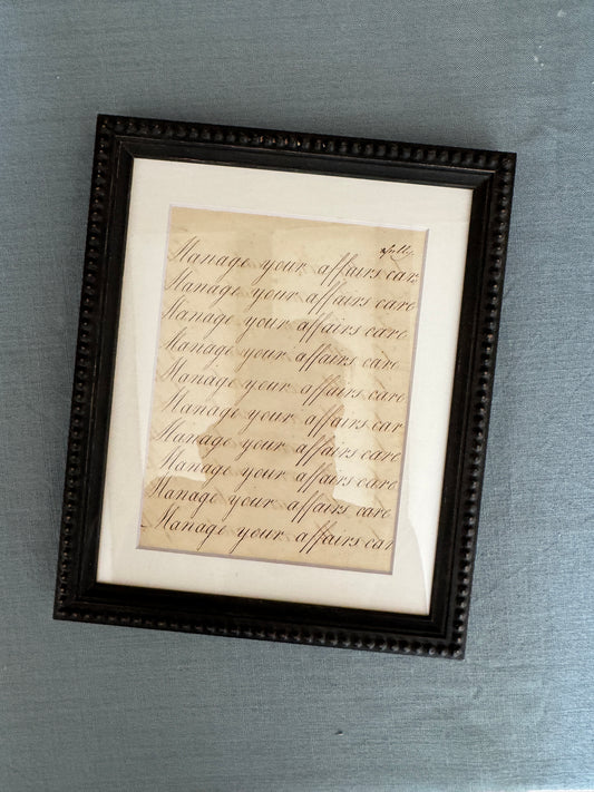 "Love the Conversation of the Wise " Framed c19th Calligraphy