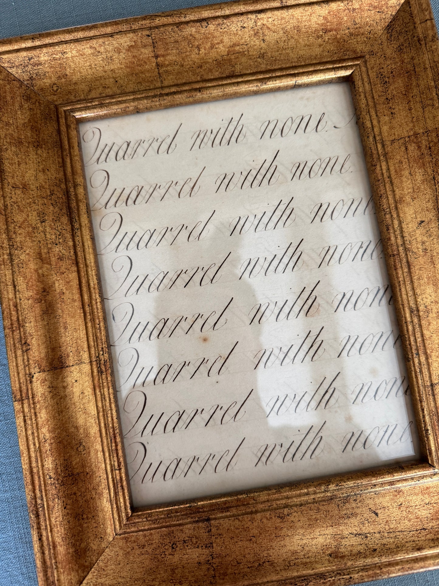"Quarrel with None" Framed c19th Calligraphy