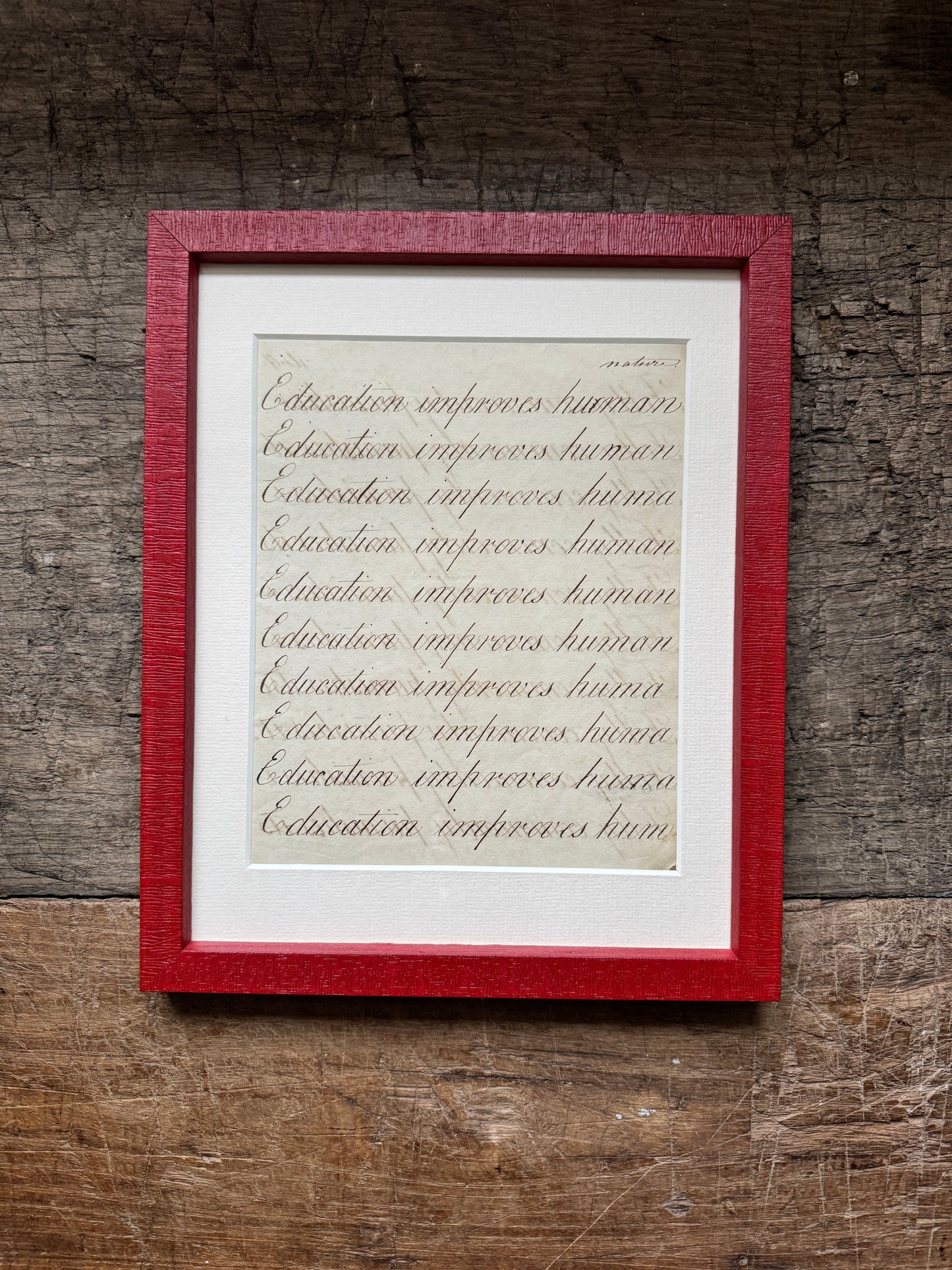 "Folly Commonly Punishes Itself" Framed c19th Calligraphy